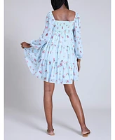 Motherhood Maternity Long Sleeve Front Tie Tiered Mini Dress