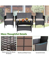 Gymax Piece Patio Rattan Conversation Set Outdoor Wicker Sofa Set w/ Coffee Table Cushions