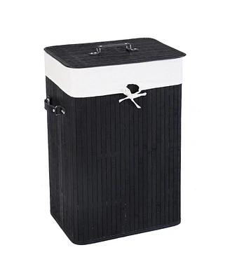19 Gal Rectangle Laundry Basket Bamboo Clothes Hamper with Handles and Lid