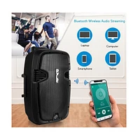 SereneLife 15" Portable Bluetooth Pa Speaker with Dual Wireless Mics, 1600W
