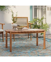 LuxenHome Natural Solid Wood 40-Inch Long Rounded Rectangle Outdoor Coffee Table