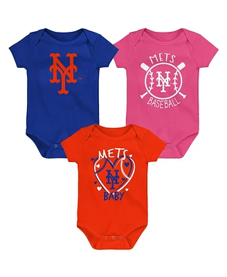 Outerstuff Baby Boys and Girls Blue New York Mets Slide Home Bodysuit, Set of 3