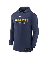 Nike Men's Heather Navy Milwaukee Brewers Authentic Collection Tri-Blend Performance Pullover Hoodie
