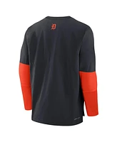 Nike Men's Navy/Orange Detroit Tigers Authentic Collection Lightweight Player Tri-Blend Performance Pullover Sweatshirt