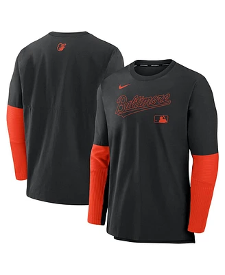 Nike Men's Black/Orange Baltimore Orioles Authentic Collection Lightweight Player Tri-Blend Performance Pullover Sweatshirt