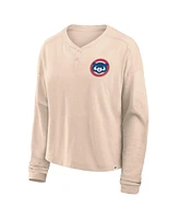 Fanatics Women's Tan Chicago Cubs Oversized Stadium Slub Henley T-Shirt