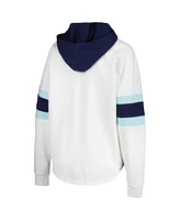 G-iii 4Her by Carl Banks Women's White/Deep Sea Blue Seattle Kraken Goal Zone Long Sleeve Lace-Up Hoodie T-Shirt