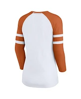 Fanatics Women's White Texas Longhorns Block Party Notch Neck Raglan 3/4 Sleeve Top