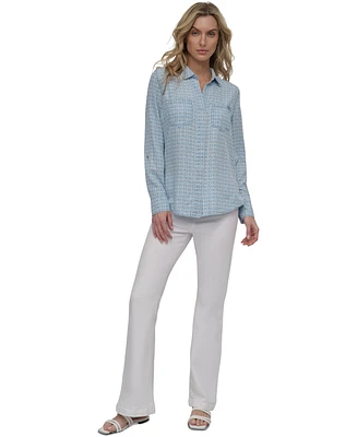 Dkny Jeans Women's Roll-Tab-Sleeve Button-Front Shirt
