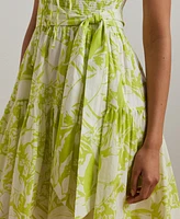 Lauren Ralph Lauren Women's Floral Belted Voile Sleeveless Dress