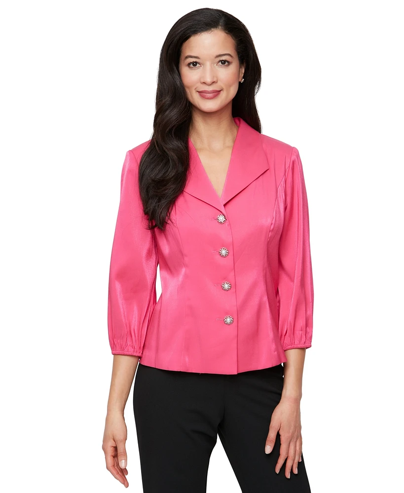 Alex Evenings Petite Button-Front 3/4-Sleeve Shimmer Blouse