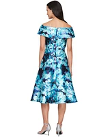 Alex Evenings Petite Printed Off-The-Shoulder A-Line Dress