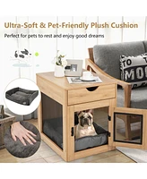 Furniture Style Dog Kennel with Drawer and Removable Dog Bed