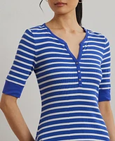 Lauren Ralph Women's Striped Waffle-Knit Cotton Henley Dress
