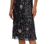 Adrianna Papell Women's Square-Neck Sleeveless Beaded Dress