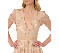Adrianna Papell Women's V-Neck Beaded Mesh Minidress