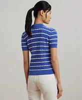 Lauren Ralph Women's Striped Cable-Knit Cotton Polo Sweater