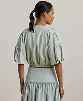 Lauren Ralph Women's Chambray Cropped Bubble-Sleeve Blouse
