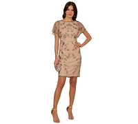 Adrianna Papell Women's Beaded Flutter-Sleeve Sheath Dress