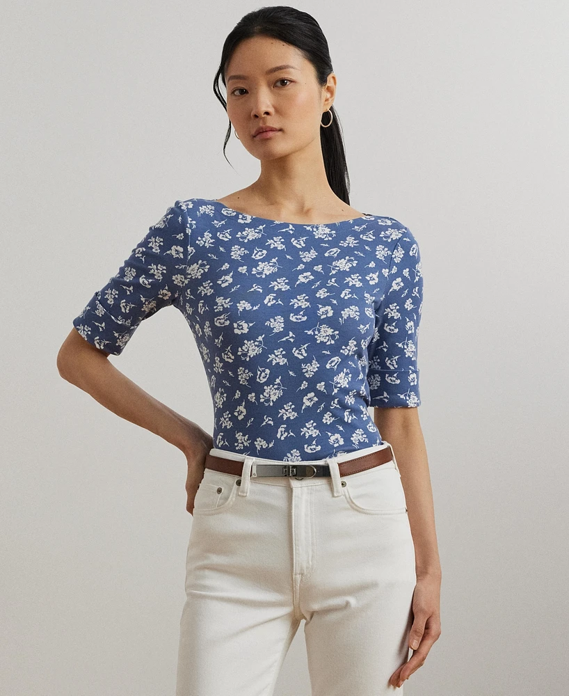 Lauren Ralph Women's Floral Stretch Cotton Boatneck Tee