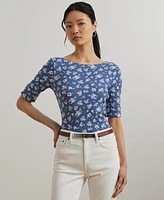 Lauren Ralph Women's Floral Stretch Cotton Boatneck Tee