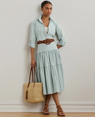 Lauren Ralph Women's Chambray Tiered Midi Skirt