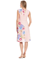 London Times Women's Floral Extended-Shoulder Midi Dress
