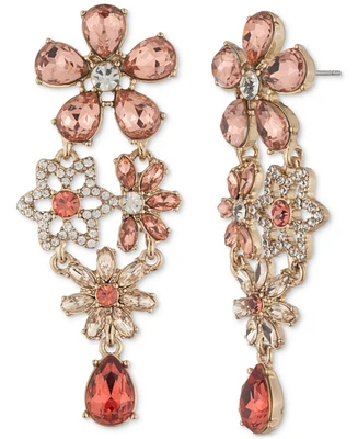 Givenchy Gold-Tone Crystal & Stone Flower Chandelier Earrings