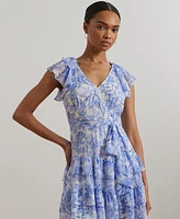 Lauren Ralph Women's Floral Crinkle Georgette Tiered Dress