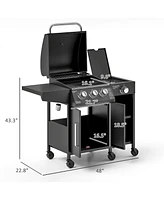 Outsunny 3 Burner Gas Grill with Side Burner and Shelves, Propane Bbq Grill