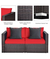 Gymax 4 Piece Patio Rattan Outdoor Furniture Set Corner Sofa Set w/ Cushions