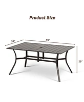 Aoodor Patio Dining Table for 6 People, 59"L x 38"W Rectangular Metal Outdoor Dining Table with Adjustable Umbrella Hole