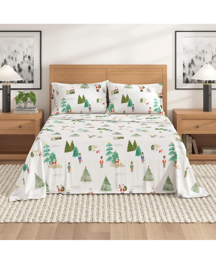 Linery & Co. Christmas Turkish Cotton Double-Brushed Flannel Bed Sheet Set