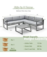 Gymax 4 Piece Aluminum Patio Furniture Set Outdoor Conversation Set w/ Coffee Table & Cushions