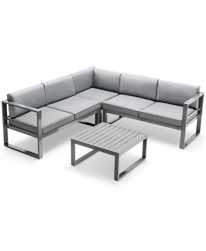Gymax 4 Piece Aluminum Patio Furniture Set Outdoor Conversation Set w/ Coffee Table & Cushions