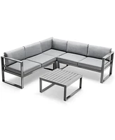 Gymax 4 Piece Aluminum Patio Furniture Set Outdoor Conversation Set w/ Coffee Table & Cushions