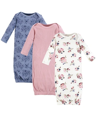 Hudson Baby Baby Girls Hudson Thermal Gown 3pk, Dusty Rose Floral, Newborn
