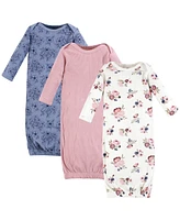 Hudson Baby Baby Girls Hudson Thermal Gown 3pk, Dusty Rose Floral, Newborn