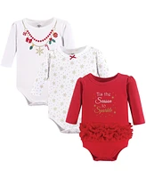 Little Treasure Big Girls Plus Cotton Long-Sleeve Bodysuits 3pk, Santa Baby, 18-24 Months