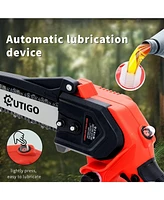 Outigo Mini Chainsaw 8 inch, Electric Chainsaw with 2 * 21V Batteries, Small Chainsaw with Safety Lock and Strong Motor for Tree Trimming, Mini Cordle