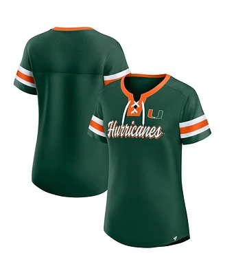 Fanatics Women's Green Miami Hurricanes Iconic Athena Lace-Up T-Shirt