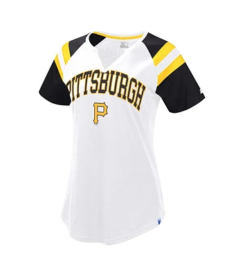 Starter Women's White/Black Pittsburgh Pirates Game On Notch Neck Raglan T-Shirt