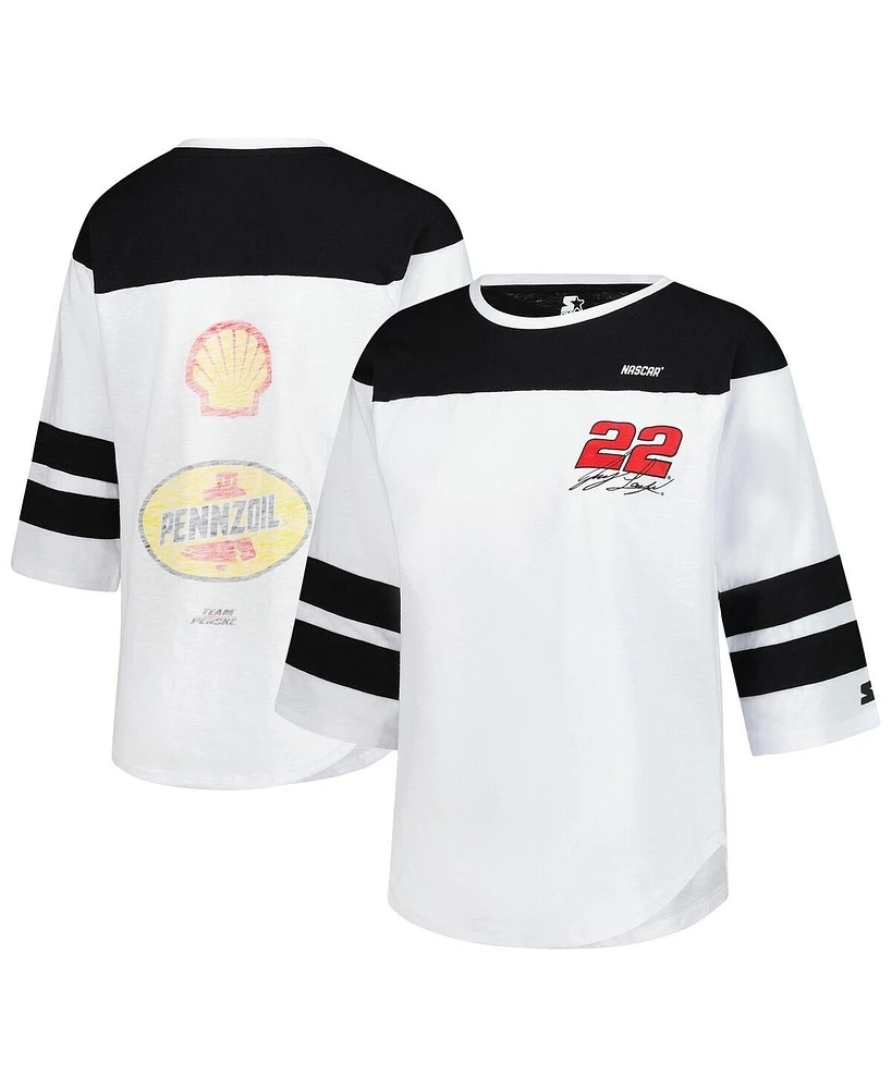 Starter Women's White Joey Logano Grand Slam 3/4-Sleeve T-Shirt