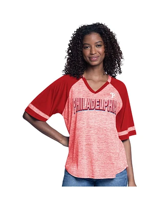 G-iii 4Her by Carl Banks Women's Red Philadelphia Phillies Hall of Fame Raglan Oversized Half-Sleeve Top