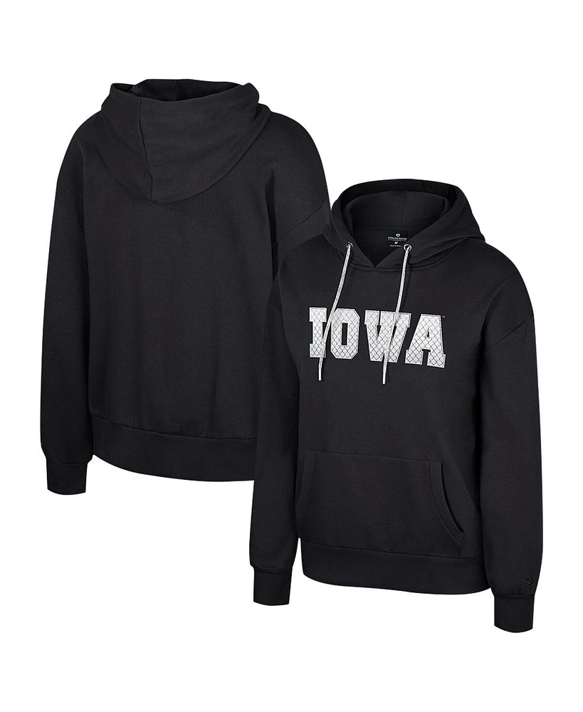 Colosseum Women's Black Iowa Hawkeyes Reflection Rhinestone Drawcord Pullover Hoodie