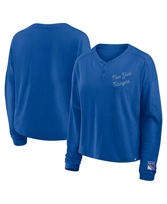 Fanatics Women's Blue New York Rangers Oversized All Out Effort Long Sleeve Henley T-Shirt