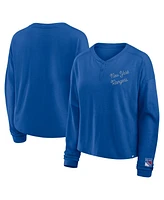 Fanatics Women's Blue New York Rangers Oversized All Out Effort Long Sleeve Henley T-Shirt