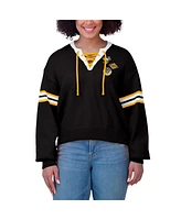 Wear by Erin Andrews Women's Black Pittsburgh Penguins Cropped Lace-Up Sweater