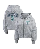 Wear by Erin Andrews Women's Heather Gray Seattle Mariners Speckled Fleece Cropped Full-Zip Hoodie