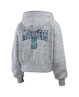 Wear by Erin Andrews Women's Heather Gray Seattle Mariners Speckled Fleece Cropped Full-Zip Hoodie